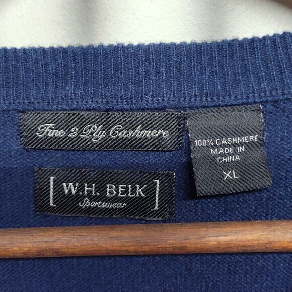 W.H. Belk Cashmere Sweater Men Size XL Blue V-Neck Winter Preppy Casual - Picture 6 of 7